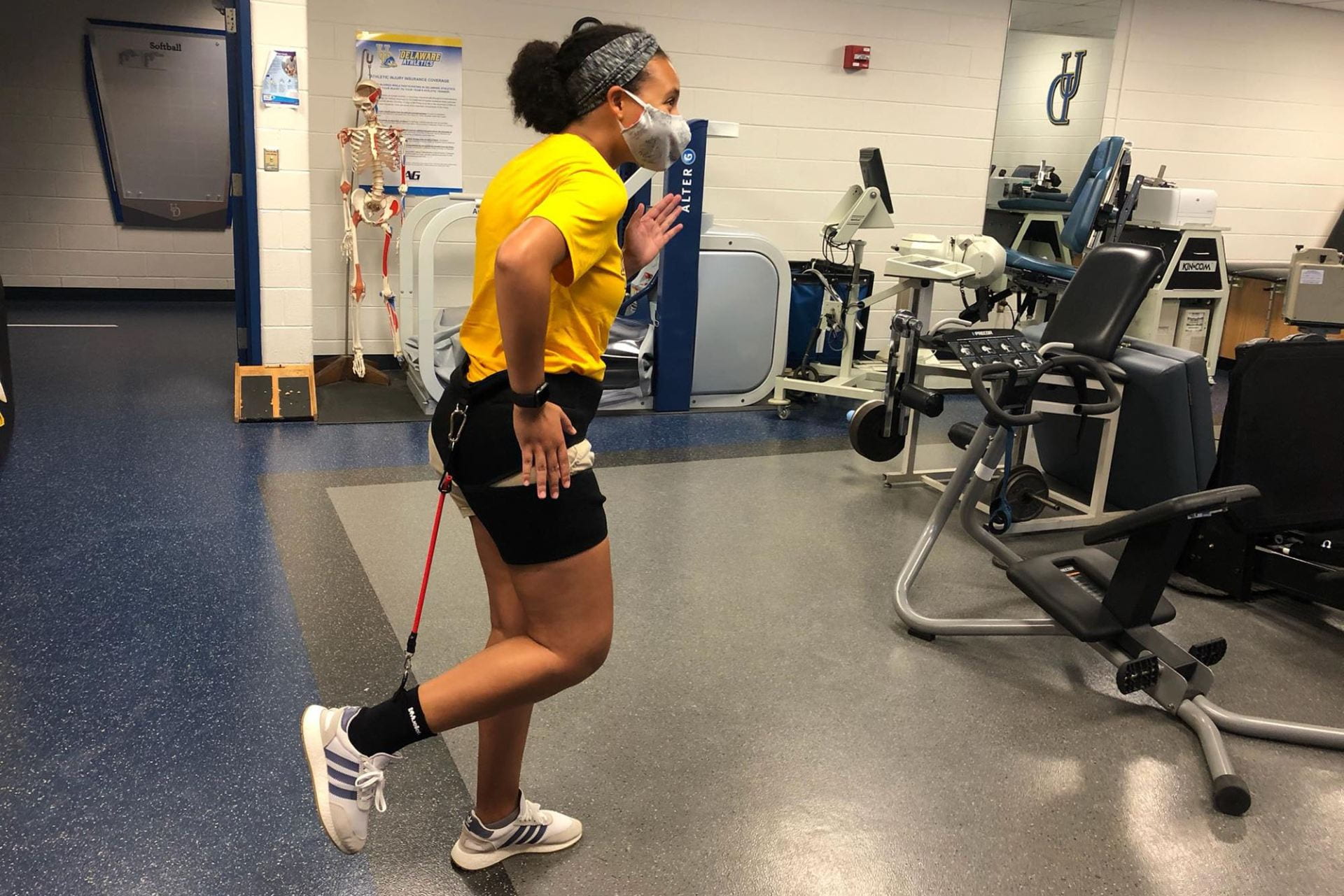 Athlete wearing a prototype hamstring device